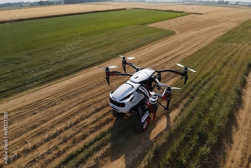 Aerial View of Agricultural Fields with Drone Technology photo