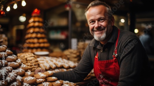 Small business male owner in cakes shop