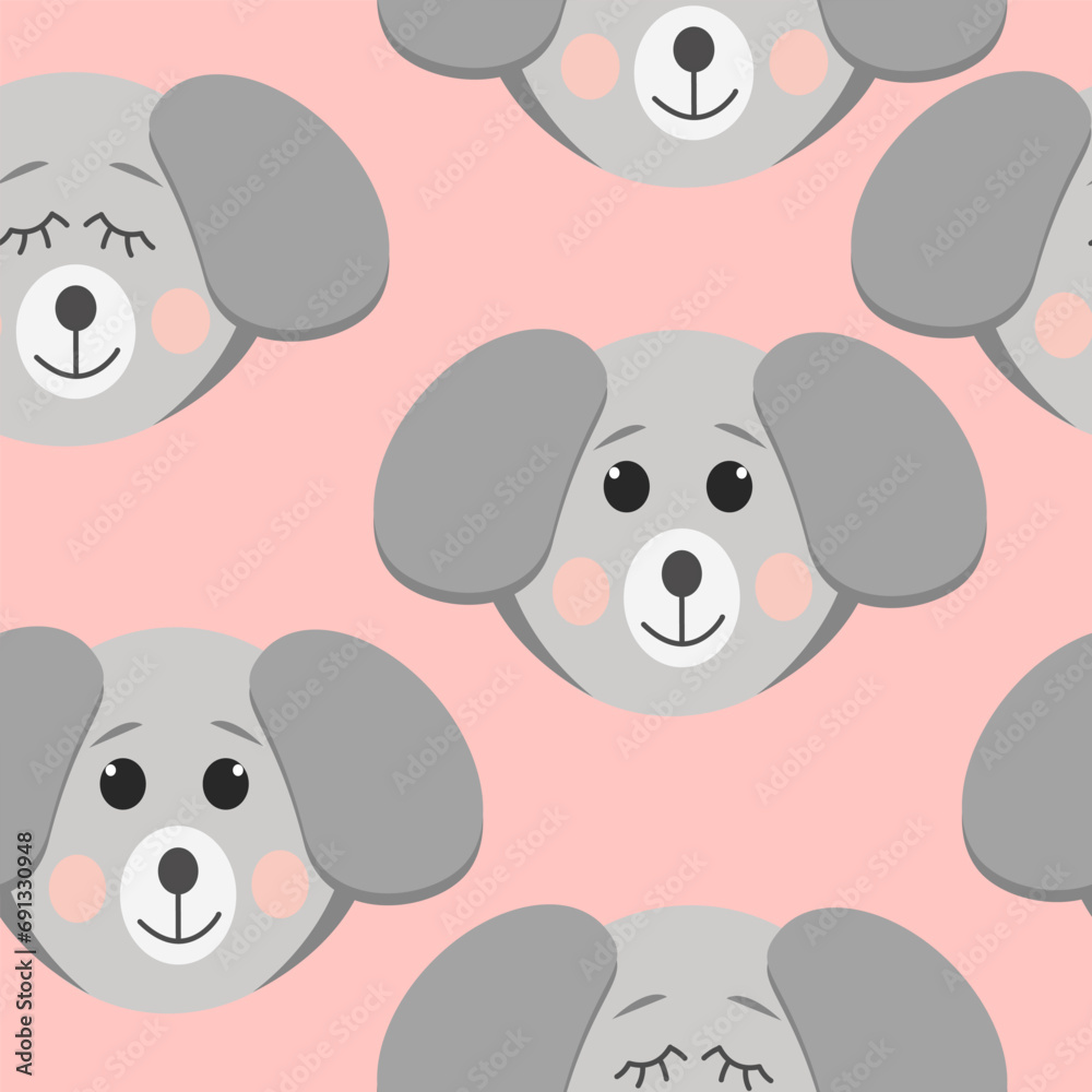 Fototapeta premium dog seamless pattern. cute animal in flat style.