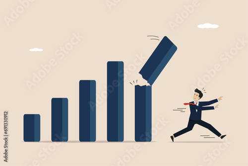 Economic recession due to high inflation, falling stock market, risk of investment or falling prices, fear of investors entrepreneurs running away from collapsing graphs.