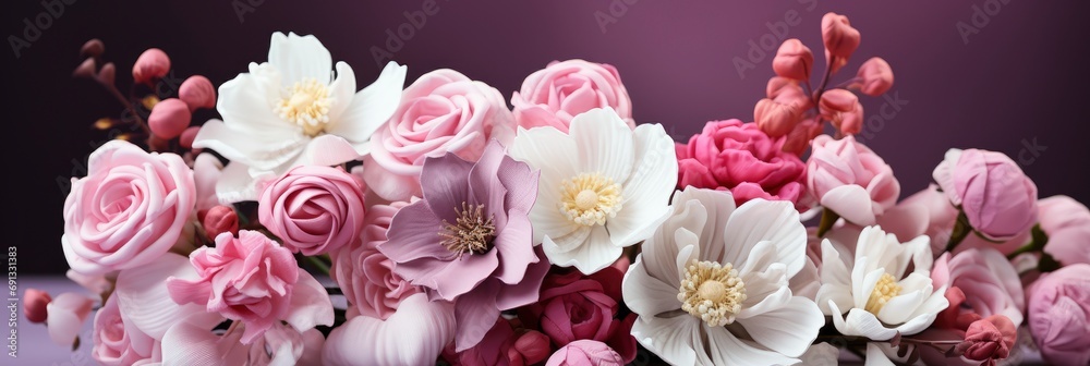 Bouquet Wild Flowers On Soft Purple, Banner Image For Website, Background, Desktop Wallpaper