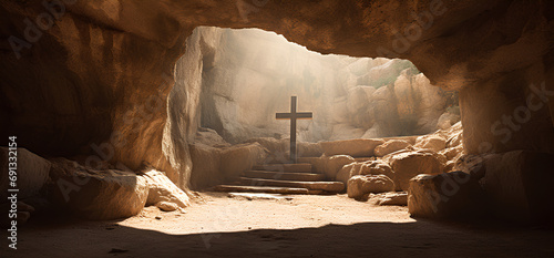 Fényképezés Christian easter background, He has risen, concept of tomb of Jesus