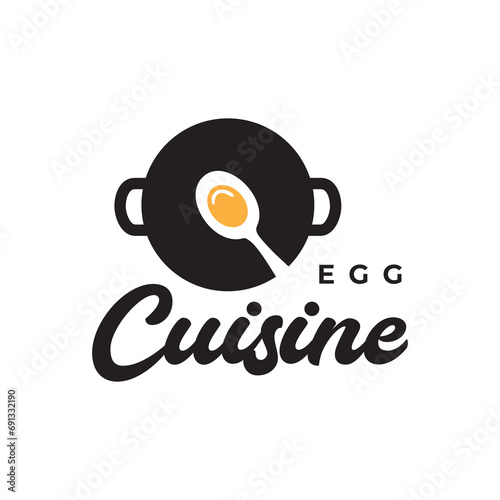 pan cooking egg cuisine food taste modern simple logo design vector icon illustration