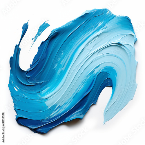 A smear of blue acrylic paint. A brush stroke of paint on a white background.