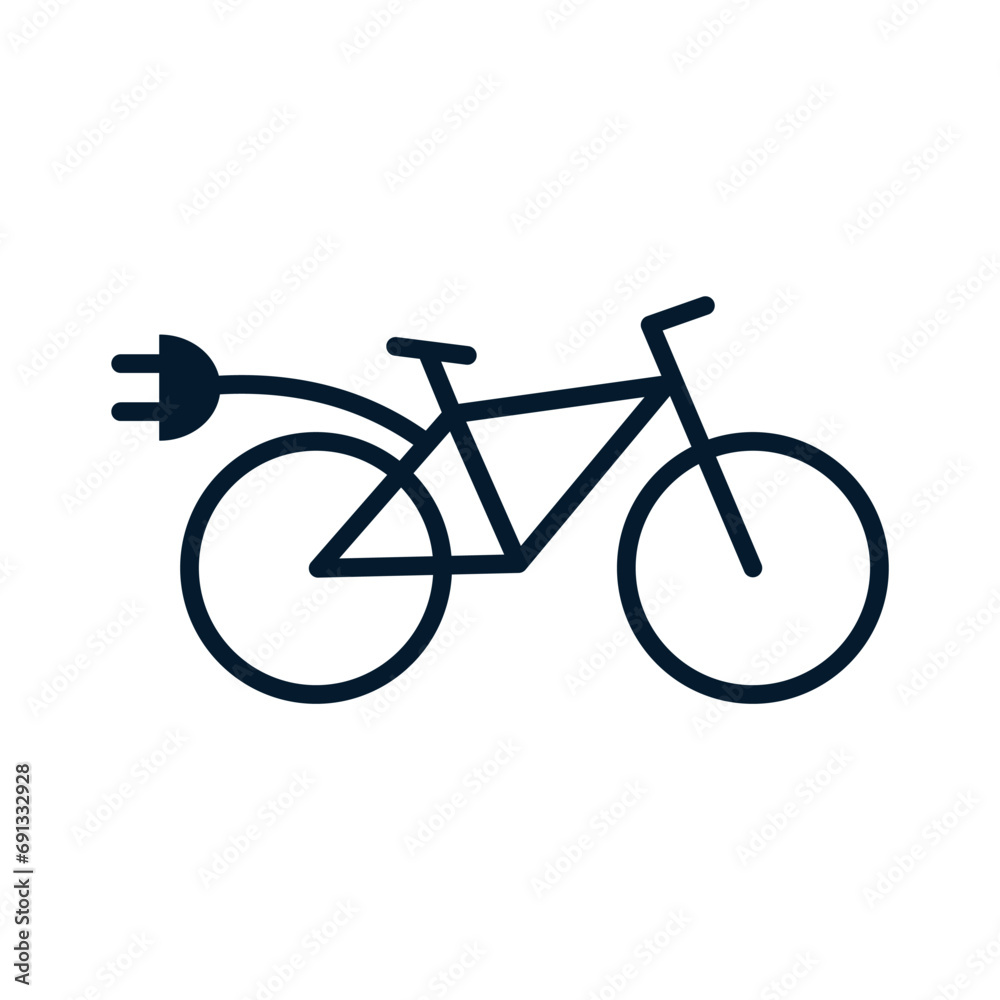 Obraz premium Electric bicycle concept. Vector linear icon isolated on white background.