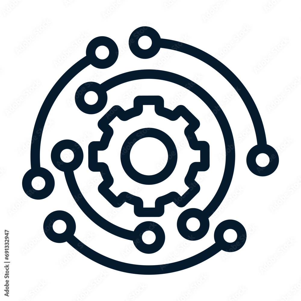 Concept electronic mechanism, automatic control, digital technological processor. Vector linear icon isolated on white background. Concept electronic mechanism, automatic control, digital technological processor. Vector linear icon isolated on white background.