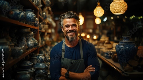 Small business owner in ceramic shop photo