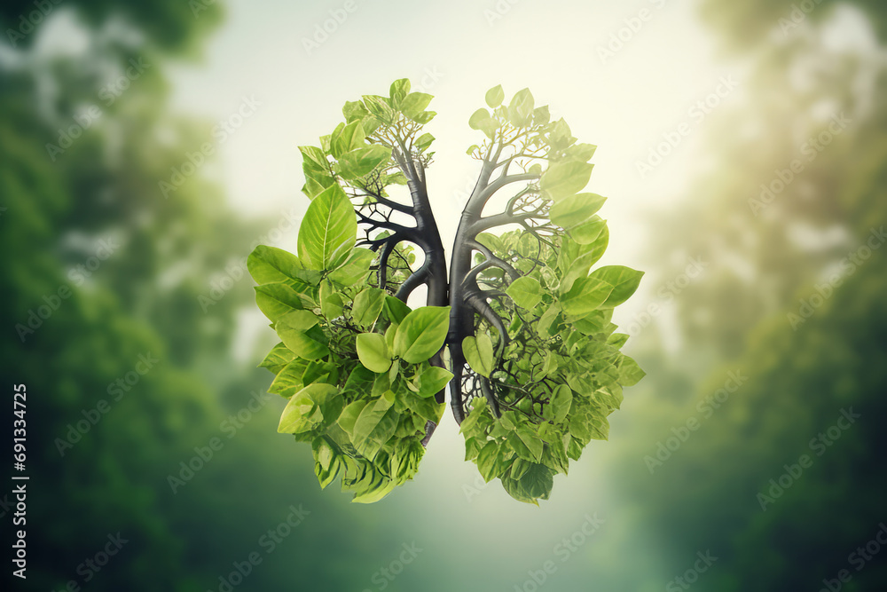 Illustration highlighting the significance of green lungs for a more sustainable future - obrazy, fototapety, plakaty 