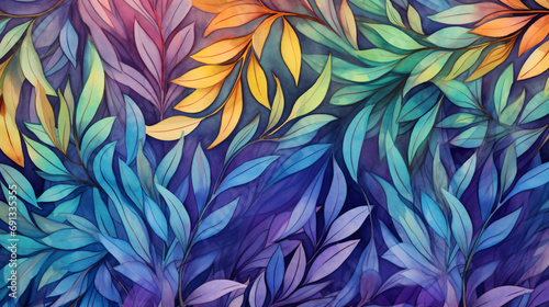 Foliage texture watercolor seamless pattern