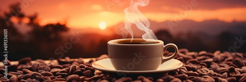 Banner Cups Hot Morning Coffee Shape, Banner Image For Website, Background, Desktop Wallpaper