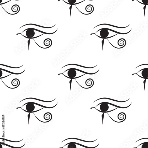 Eye of Horus seamless pattern on white background. Egyptian vector illustration.