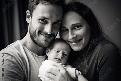 a happy couple holding their newborn baby, symbolizing the joy of welcoming a...