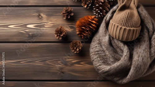 Male winter style on a brown wooden background. Winter brown shoes, grey sweater