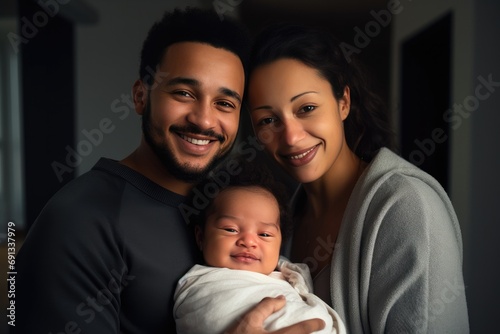 a happy couple holding their newborn baby, symbolizing the joy of welcoming a...