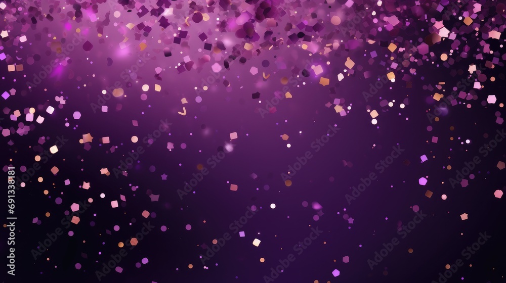 a purple and starry background with confetti falling, a purple and starry background with confetti falling,