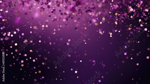 a purple and starry background with confetti falling,