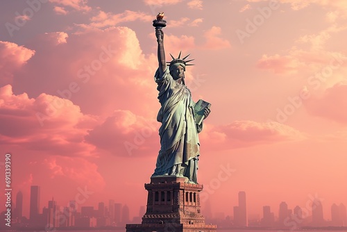 Statue of liberty fuzz peach color of the year 2024 illustration © Izanbar MagicAI Art