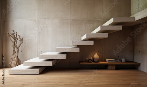 a small modern room with wooden stairs and wooden flooring