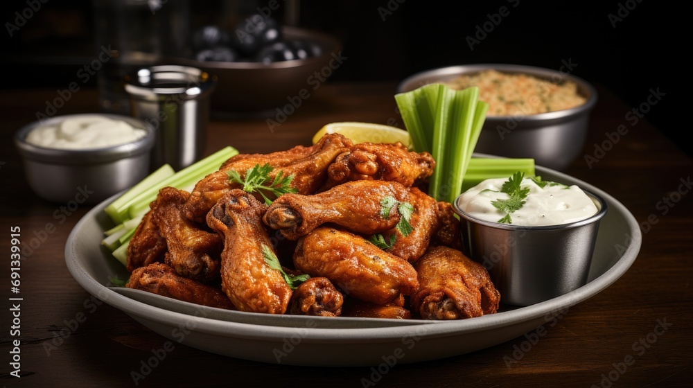 crispy fried chicken wings, served with a side of creamy blue cheese dressing and celery sticks