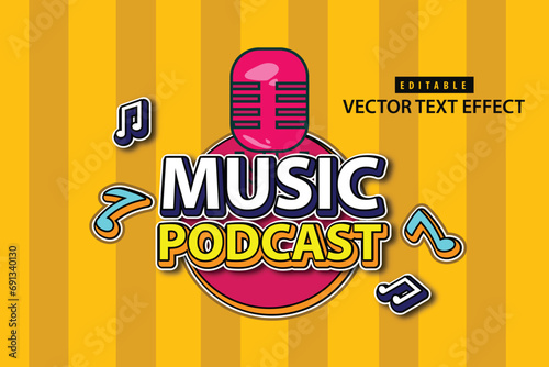 vector editable template text effect podcast music concert for promotional headlines for podcast events, music or interviews, logotype or banner for social media and business