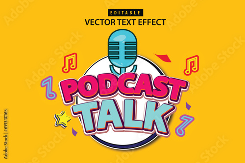 vector editable template text effect podcast music concert for promotional headlines for podcast events, music or interviews, logotype or banner for social media and business