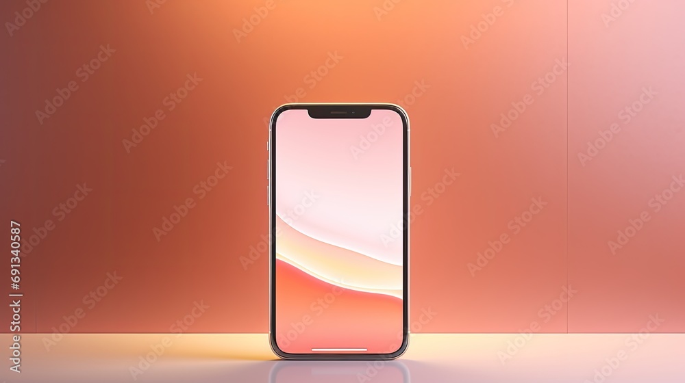 A smartphone with a colorful abstract pattern screen on a pedestal. A smartphone with a colorful abstract pattern screen on a pedestal.