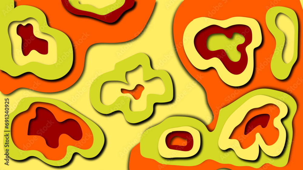 cut paper effect in rich colors, pattern, pattern with peppers, 3D cut paper effect in rich colors, pattern, pattern with peppers, 3D