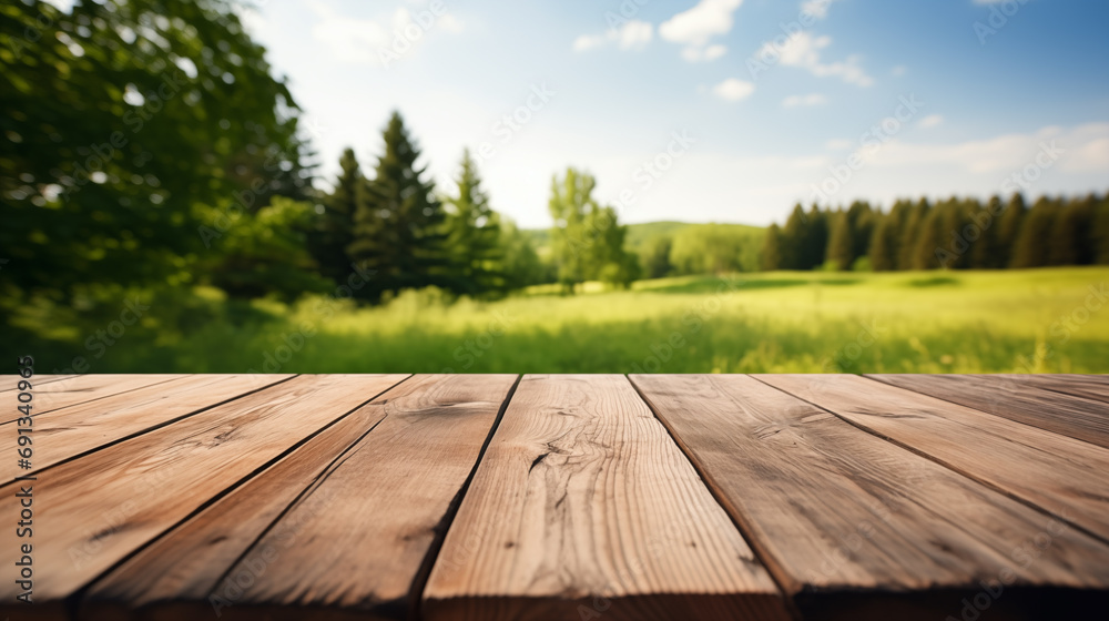 wooden table on grass background wooden table on grass background