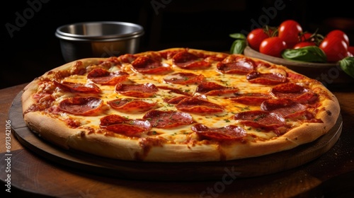 An appetizing image of a classic pizza