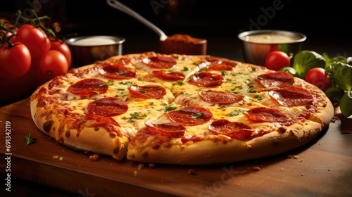 An appetizing image of a classic pizza