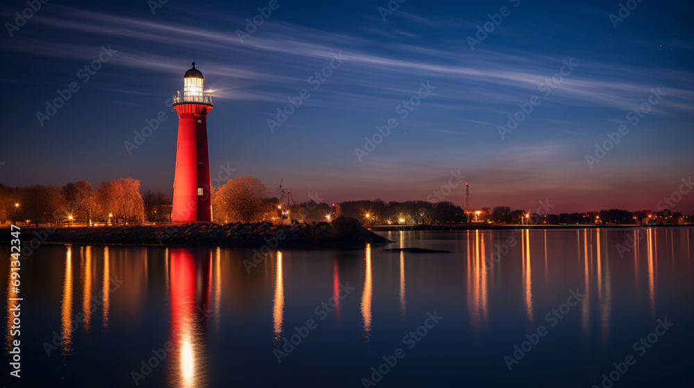 Lighthouse on Danube island by night