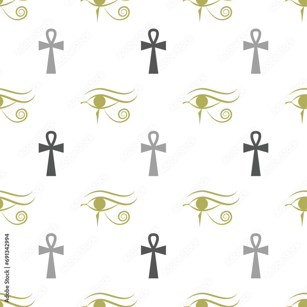 Eye of Horus and ankh egyptian cross seamless pattern. Egyptian vector ...