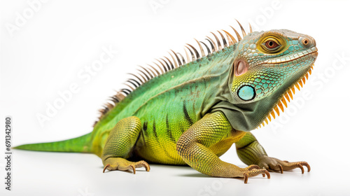 green iguana on white background