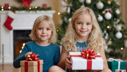 two caucasian toddlers, gir...