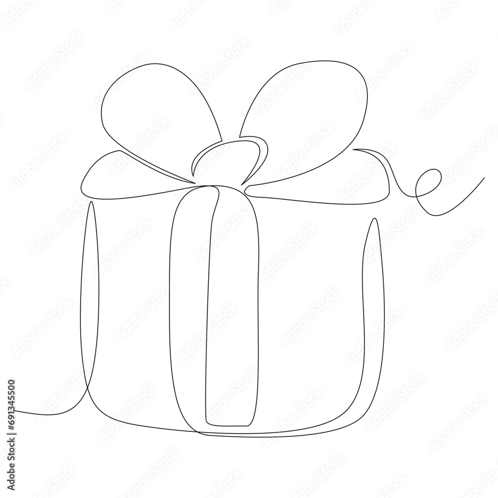 Continuous One line drawing of Gift box with bow. Single line draw in simple linear style. Editable stroke Continuous One line drawing of Gift box with bow. Single line draw in simple linear style. Editable stroke