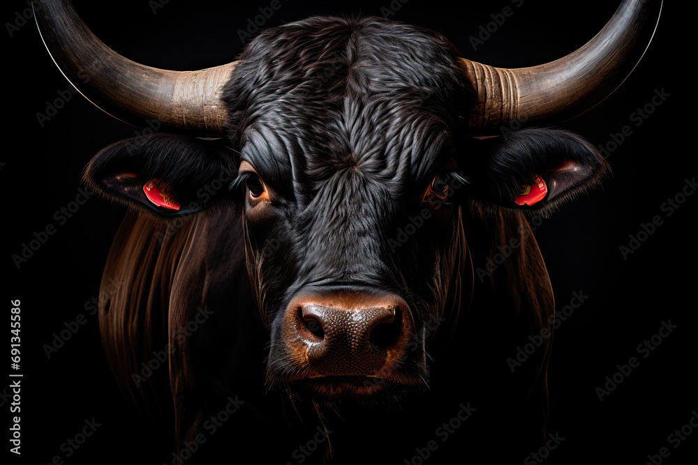 Fighting bull head isolated on black background Fighting bull head isolated on black background