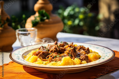 Traditional Cassoeula with a side of polenta photo