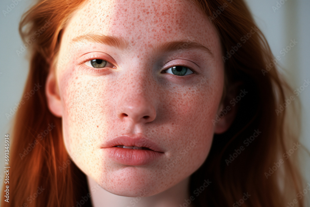 Φωτογραφία Teenage Ginger Hair Girl Portrait With Beautiful teenager skin with freckle, Sun
