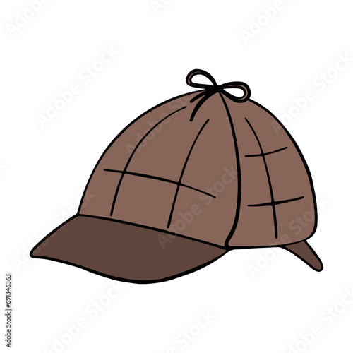vector doodle hat of Sherlock Holmes, accessory, headdress of an English detective