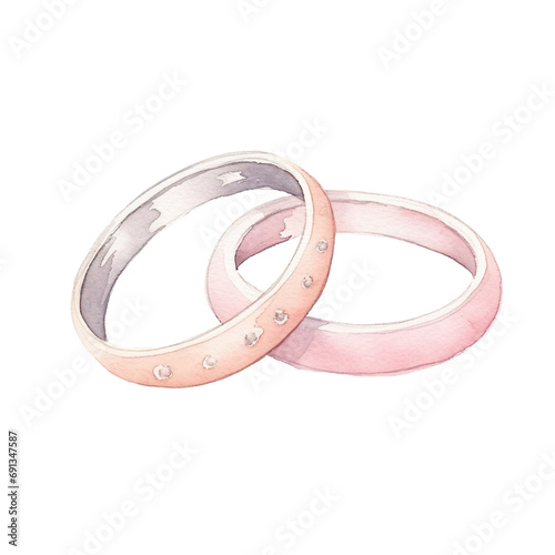 Watercolor illustration of wedding ring, Valentine concept.