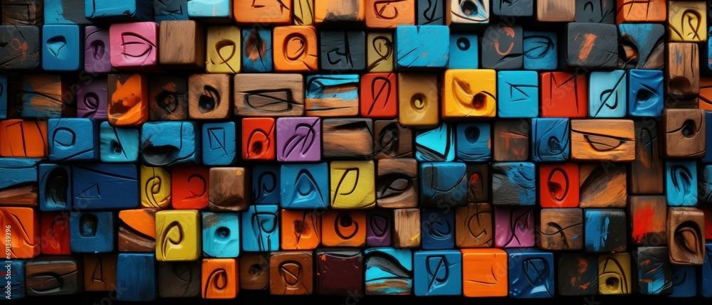 Fototapeta premium Graffiti Wooden Blocks with Street Art Colors