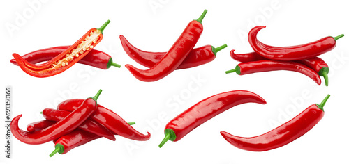 red hot Chili Peppers isolated on white background, full depth of field photo