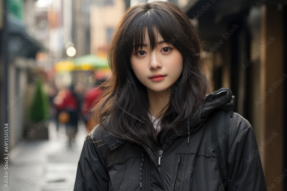 Captivating urban portrait of a young Japanese woman