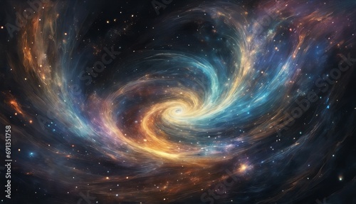 Spiral Galaxy with Bright Colors and Stars in the Deep Space Background