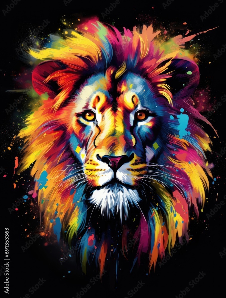 Vibrant Spectrum Lion - Abstract Artistic Illustration