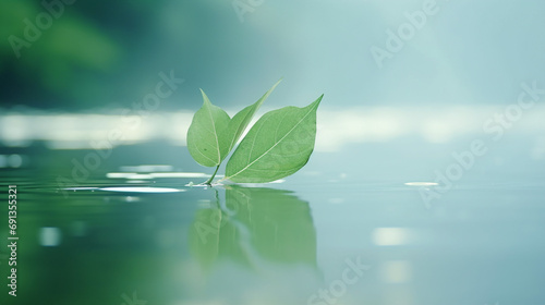 Serene Elegance: Closeup of Delicate White Leaf on Reflective Mirror Surface - Minimalist Botanical Composition for Nature Decor and Tranquil Design Concepts