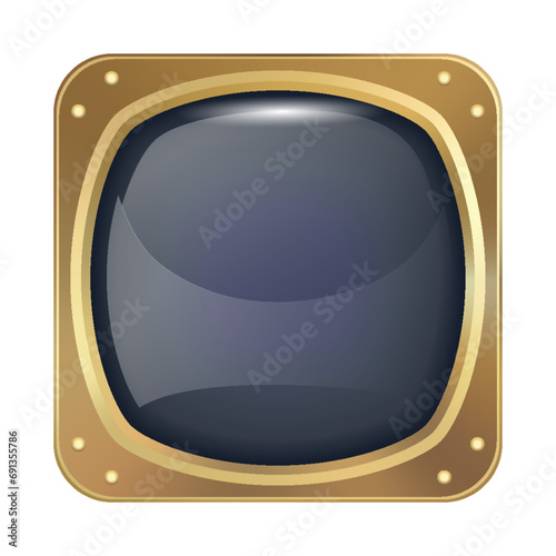 Porthole window icon. Safe round metalic spaceship illuminator decent. Vector steel window hole. Cruise aircraft porthole or fuselage cabin window