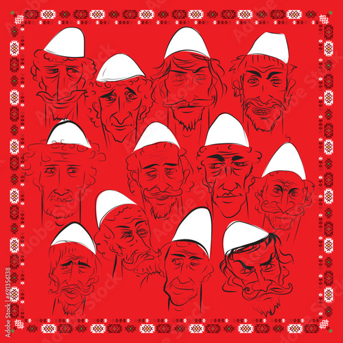 Albanian folk men head with traditional hat PLIS, texture, textile