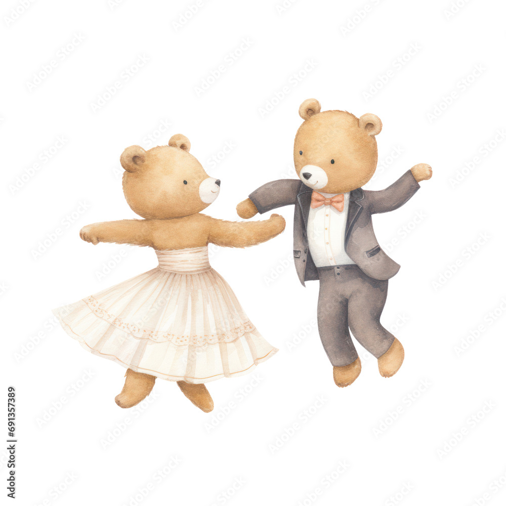 Watercolor illustration of couple bears, Valentine concept. Watercolor illustration of couple bears, Valentine concept.