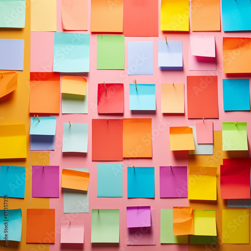 Sticky notes on a colorful background.